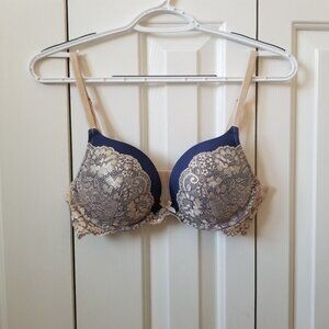 Victoria's Secret Bra 34C Blue Champagne Soft Glitter Lace Dream Angels Push-Up